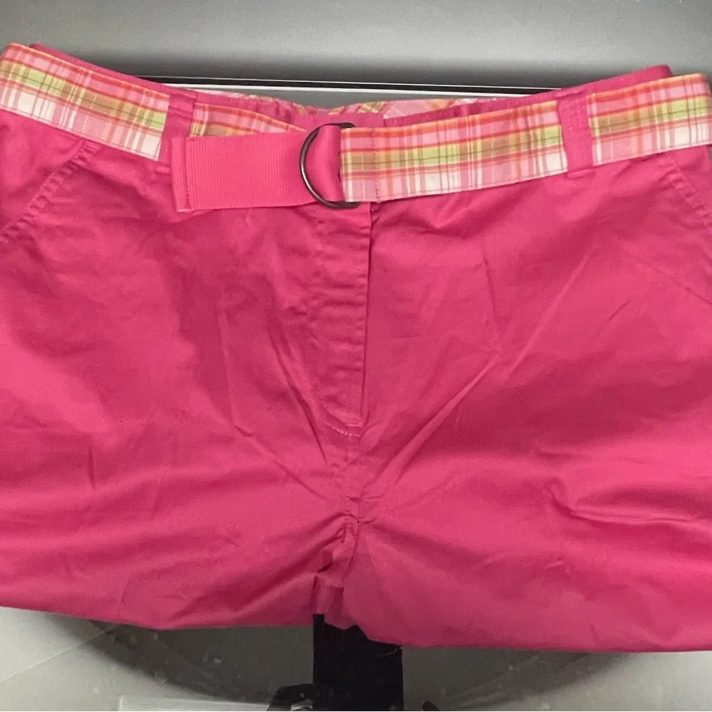 Women's Hot Pink 4 Pocket Casual Shorts with Plaid Belt - Picture 1 of 5